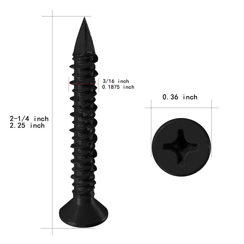WenSilon(100 PCS) 3/16"" x2-1/4 Black Concrete Screw Anchor Black Flat Head for Anchoring to Masonry, Block or Brick Stucco - Image 2